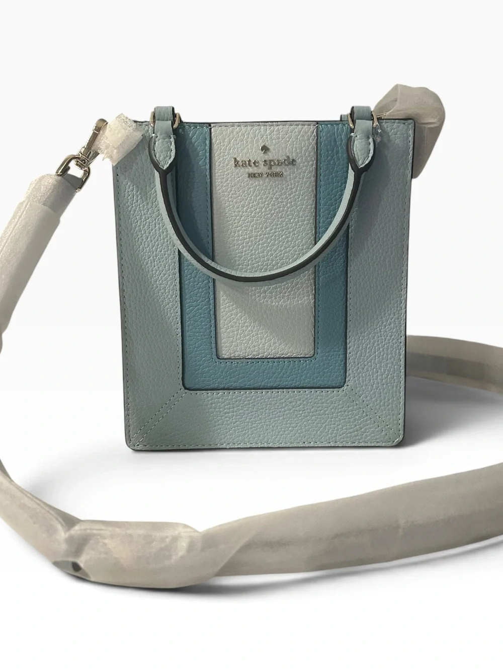 NWT Kate Spade Lena Colorblock Pebbled Leather Mini Tote Bag Blue Silver HW